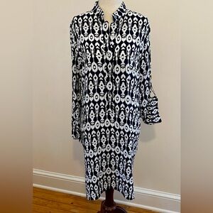 Walker & Wade Black White Ikat Rayon Shirt Dress Medium